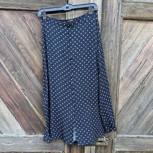 Banana Republic Navy Polka Dot A-Line Skirt XS front buttons and slit